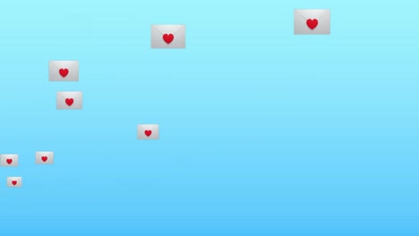 Animation-of-heart-icons-on-envelopes-and-data-processing-on-blue-background