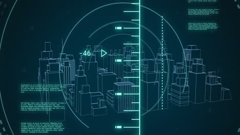 Animation-Der-Datenverarbeitung-über-3D-Stadtbild