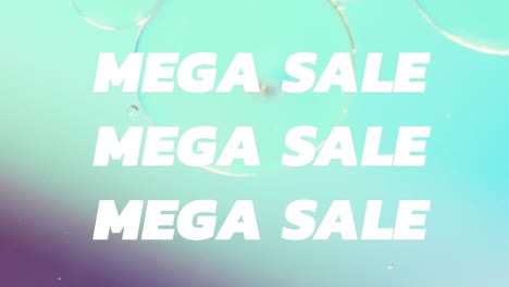 Animation-of-mega-sale-text-over-close-up-of-liquid-and-baubles
