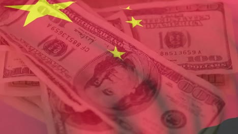 Animation-Der-Flagge-Chinas-über-US-Dollar-Banknoten