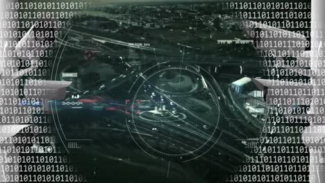 Animation-Von-CCTV-Kameras,-Binäre-Kodierung-Und-Datenverarbeitung-Im-Stadtbild
