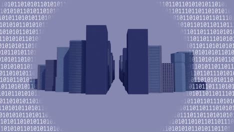 Animation-of-binary-coding-data-processing-over-3d-cityscape