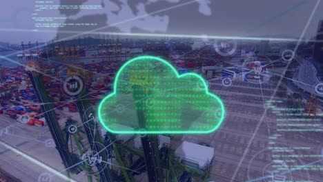 Animation-Von-Wolken,-Datenverarbeitung-über-Dem-Stadtbild
