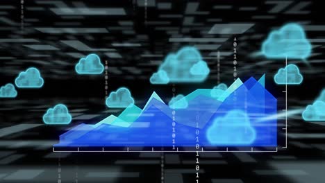 Animation-Von-Wolken-Und-Datenverarbeitung-über-Statistiken