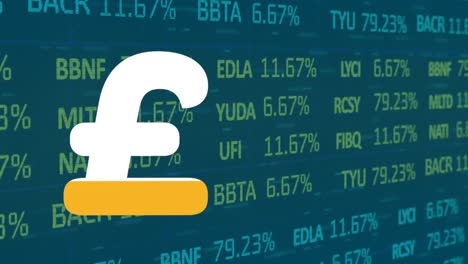Animation-of-british-pound-symbol-and-financial-data-processing