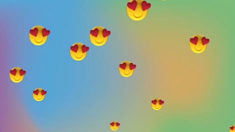 Animation-of-network-of-emoji-icons-with-hearts-over-green-background