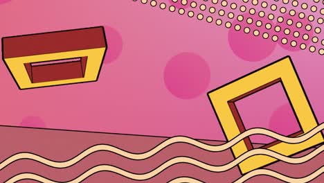 Animation-of-retro-abstract-shapes-moving-on-pink-background