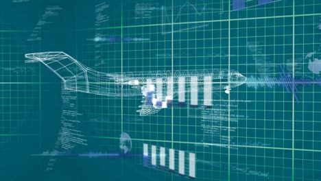 Animation-Der-Finanzdatenverarbeitung-über-Einem-3D-Flugzeugmodell