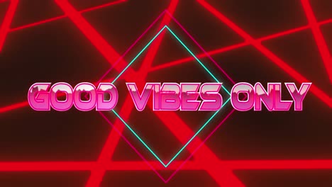 Animation-of-good-vibes-text-banner-over-glowing-red-light-trails-against-black-background