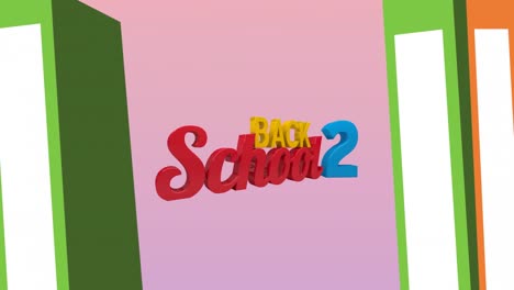 Animation-Von-„Back-To-School“-Text-über-Dateien-Auf-Rosa-Hintergrund