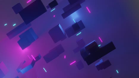 Animation-of-glowing-light-trails-moving-over-cubes-on-purple-background