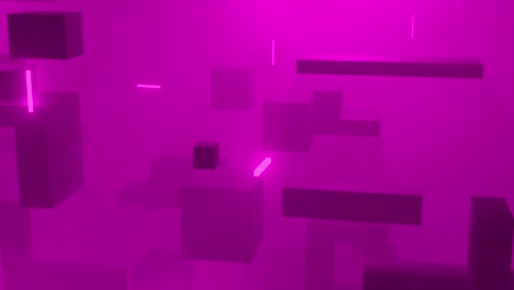 Animation-of-glowing-light-trails-moving-over-cubes-on-pink-background