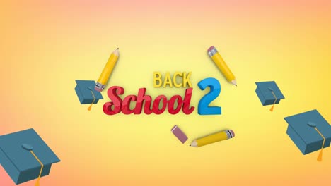 Animation-of-back-to-school-text-over-pencils-and-graduation-hats
