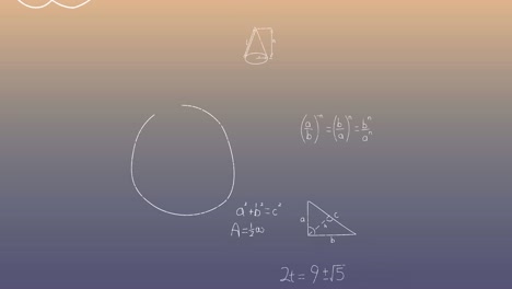 Animation-of-mathematical-equations-over-grey-to-yellow-background