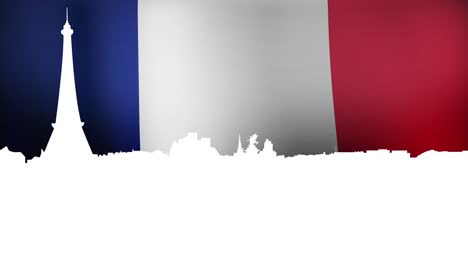Animation-Der-Flagge-Frankreichs,-Die-Auf-Einer-Nahtlosen-Schleife-Mit-Dem-Eiffelturm-Weht