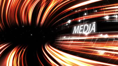 Animation-of-hexagons-over-light-trails-and-media-text-on-black-background