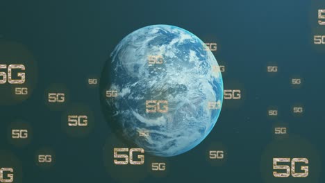 Animation-of-network-of-5g-text-over-globe