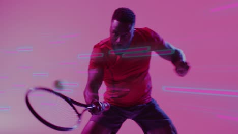 Animation-Der-Datenverarbeitung-über-Einem-Afroamerikanischen-Männlichen-Tennisspieler