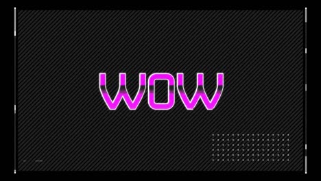 Animation-of-glitch-effect-over-interface-with-wow-text-banner-against-black-background