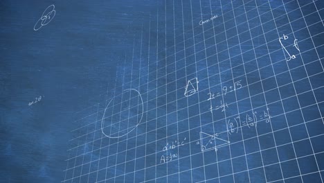 Animation-of-mathematical-equations-and-formulas-over-grid-network-against-textured-blue-background