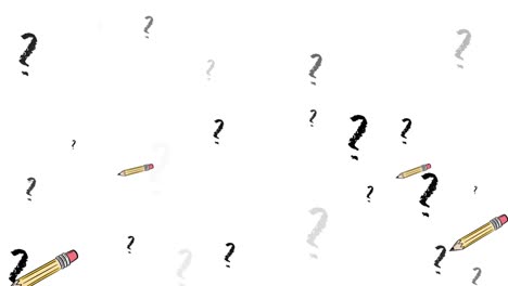 Animation-of-pencil-icons-and-question-marks-over-white-background