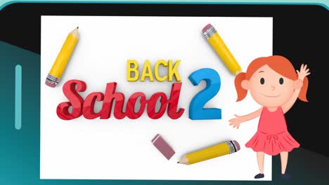 Animation-Des-Schulmädchen-Symbols-Und-Des-Textbanners-„Zurück-Zur-Schule“-Vor-Dem-Smartphone-Symbol