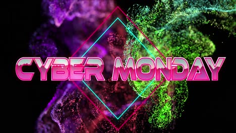 Animation-of-cyber-monday-text-banner-over-colorful-digital-waves-against-black-background