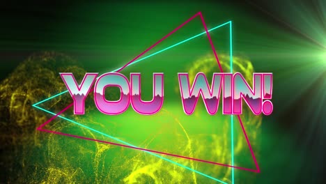 Animation-of-you-win-text-banner-over-golden-digital-wave-and-light-spot-against-green-background