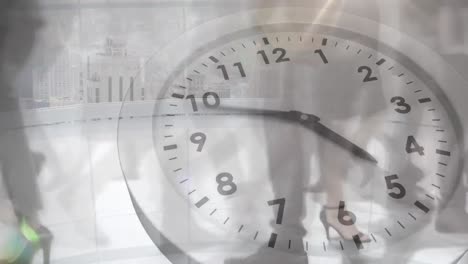 Animation-of-ticking-clock-against-time-lapse-of-low-section-of-businesspeople-walking-at-office