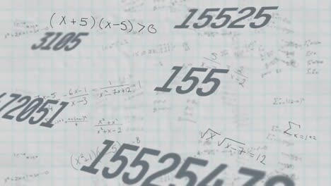 Animation-of-changing-numbers-and-mathematical-equations-against-square-lined-paper-background