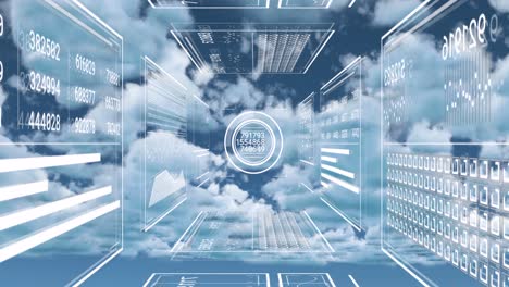 Animación-De-Interfaz-Con-Procesamiento-De-Datos-Contra-Nubes-En-El-Cielo-Azul