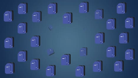 Animation-Mehrerer-Schultaschen--Und-Buchsymbole-Vor-Kopierraum-Auf-Blauem-Hintergrund-Mit-Farbverlauf
