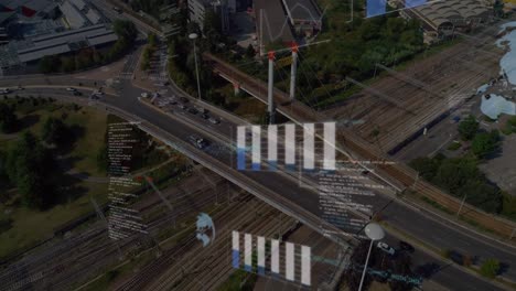 Animation-of-statistical-data-processing-against-aerial-view-of-city-traffic