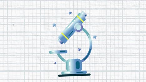 Animation-of-microscope-icon-against-copy-space-on-white-lined-paper-background