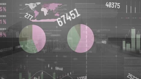 Animation-Sich-ändernder-Zahlen-Und-Statistische-Datenverarbeitung-Im-Vergleich-Zur-Luftaufnahme-Des-Stadtbildes