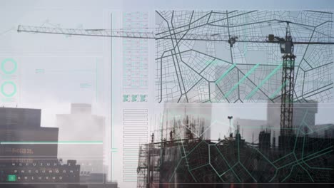 Animation-of-interface-with-data-processing-against-aerial-view-of-a-construction-site