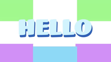 Animation-of-hello-text-banner-over-colorful-square-shapes-against-white-background