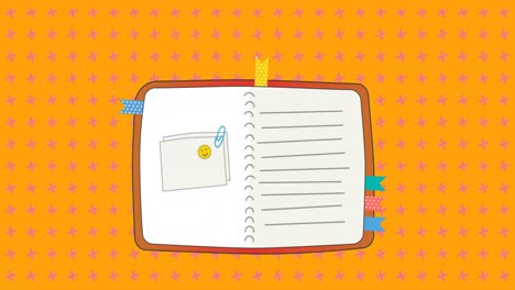 Animation-Des-Notebook-Schulsymbols-Auf-Orangefarbenem-Hintergrund