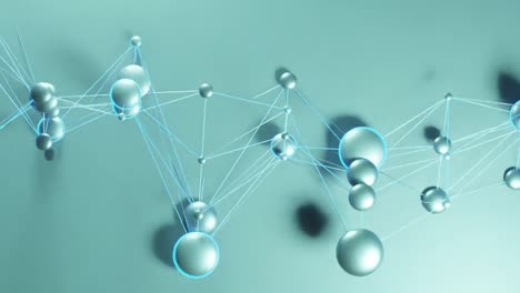 Animation-of-3d-network-of-connections-on-green-background