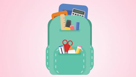 Animation-of-school-bag-icon-floating-against-copy-space-on-pink-background