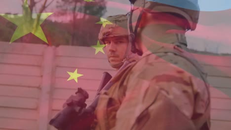 Animation-of-flag-of-china-over-diverse-soldiers