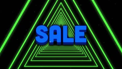 Animation-of-sale-text-over-neon-triangles-on-black-background