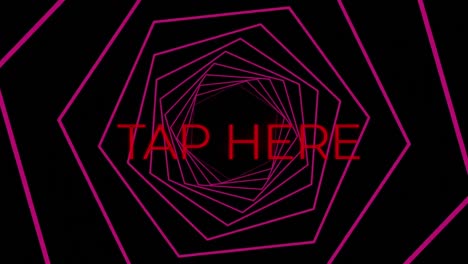 Animation-of-tap-here-text-over-neon-tunnel-on-black-background