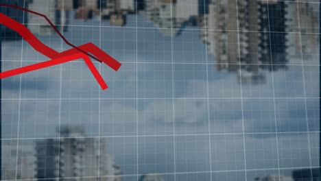 Animation-Roter-Linien-Mit-Finanzdatenverarbeitung-über-Dem-Stadtbild