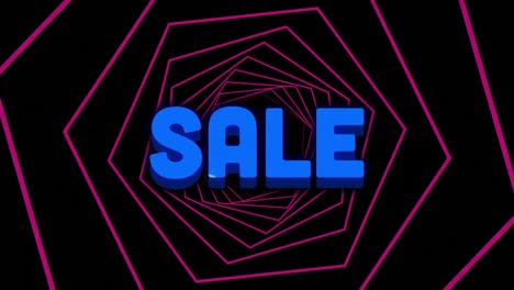 Animation-of-sale-text-over-neon-tunnel-on-black-background