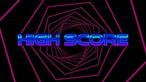 Animation-of-high-score-text-over-neon-spiral-on-black-background
