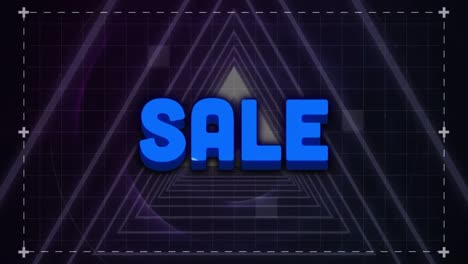Animation-of-sale-text-over-neon-triangles-on-black-background
