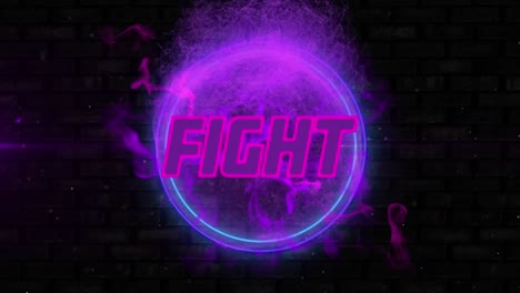 Animation-of-fight-text-over-neon-circle-on-black-background