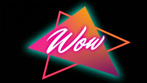 Animation-of-wow-text-over-neon-shapes-on-black-background