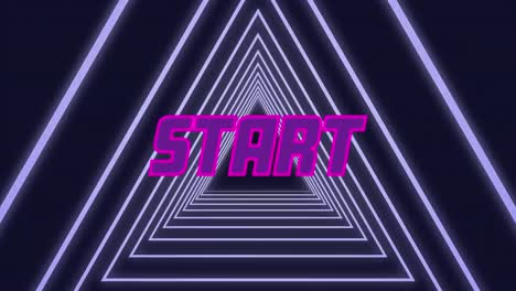 Animation-of-start-text-over-neon-triangles-on-black-background